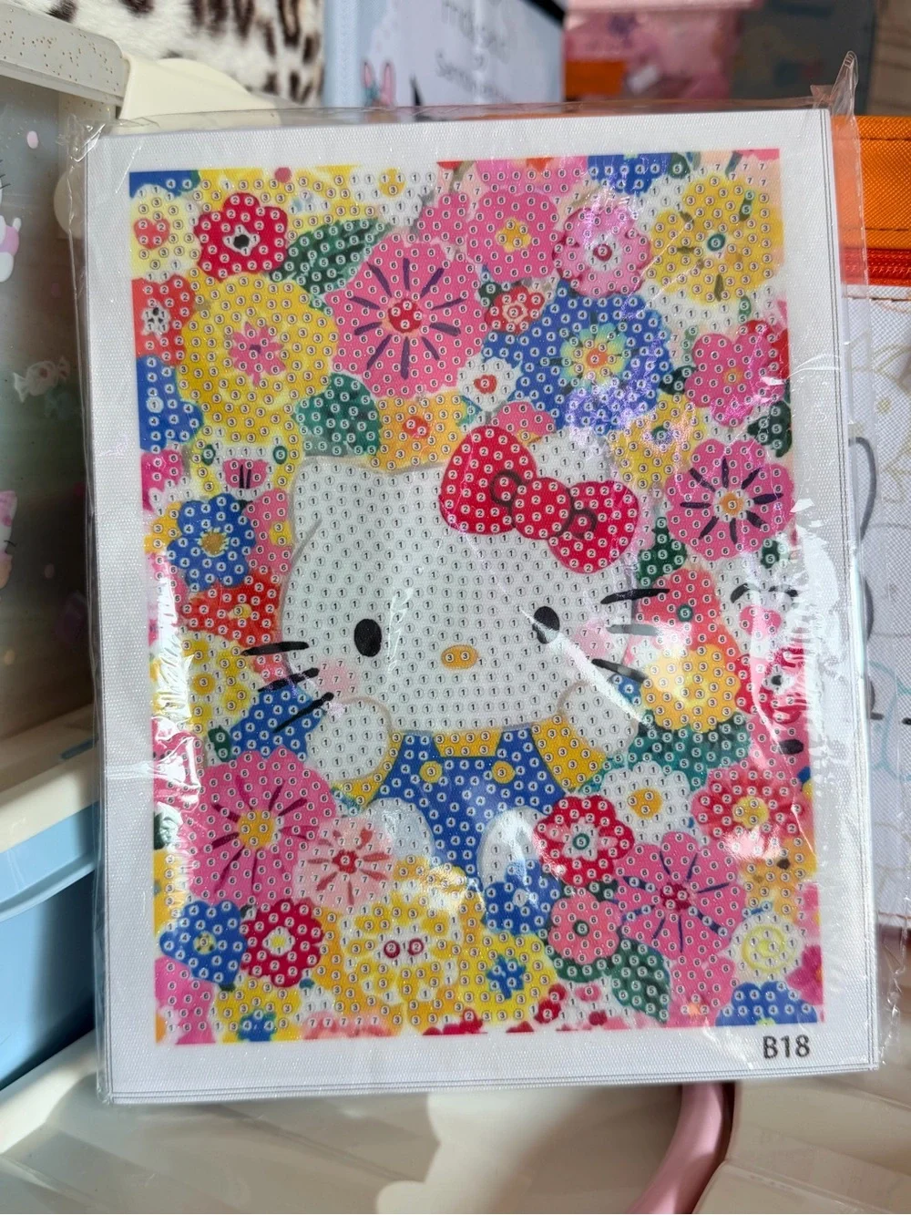 Hello Kitty Floral Diamond Art Canvas + Stand Frame